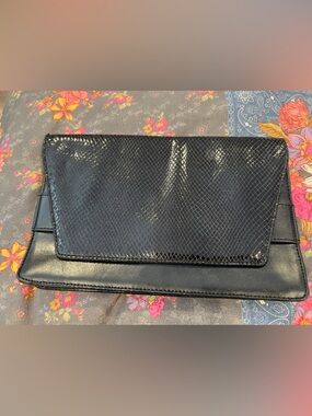Banana Republic Black Textured Envelope Clutch Handbag